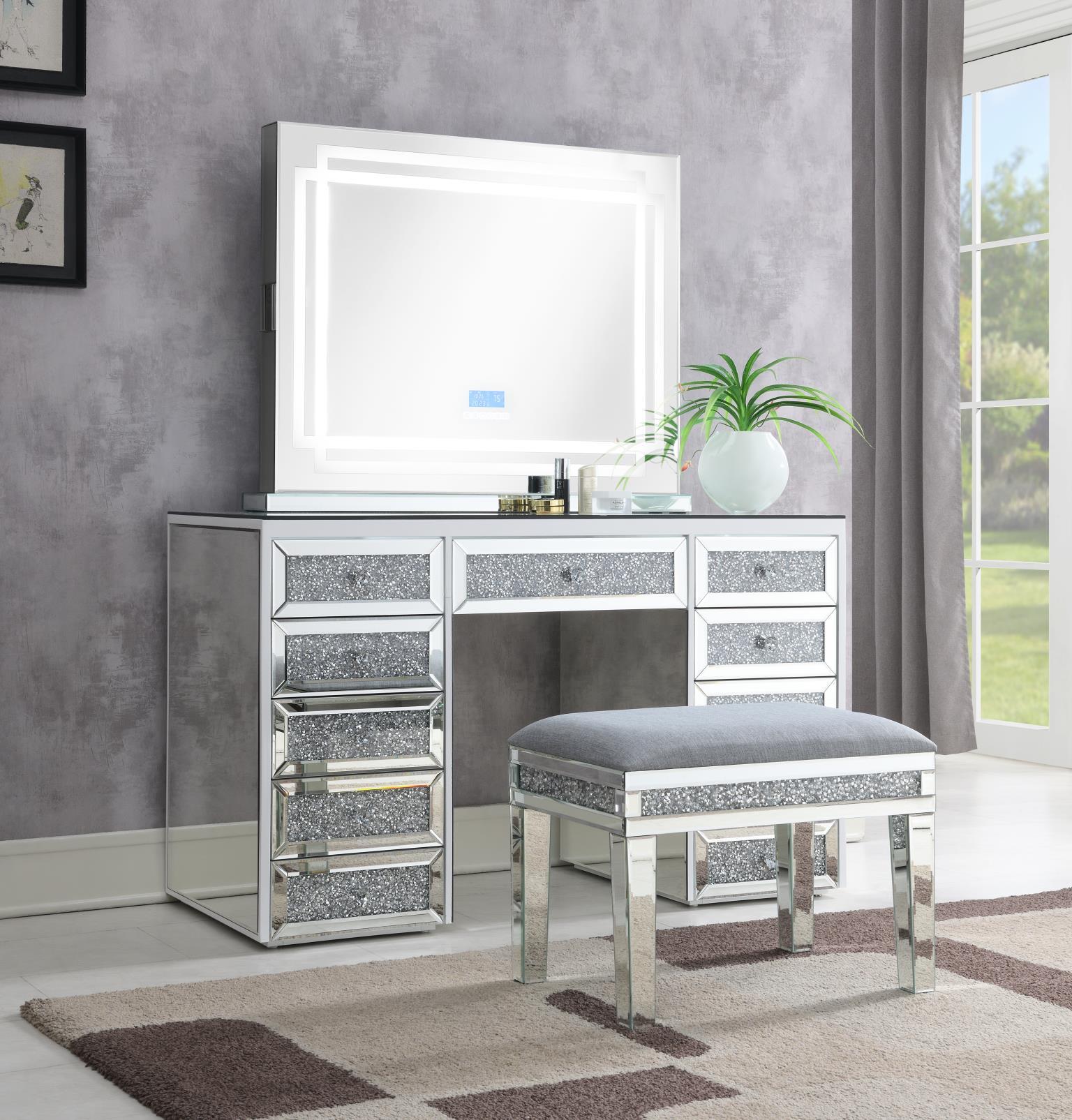 G-310 Pearl Silver Glamour Vanity Stool — 24-Inch Wide