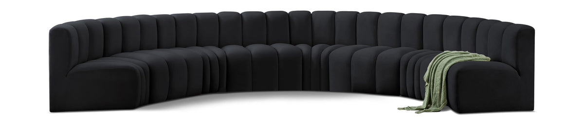 Arc Velvet Modular Sectional — 8-Piece U-Shaped Sectional — Black