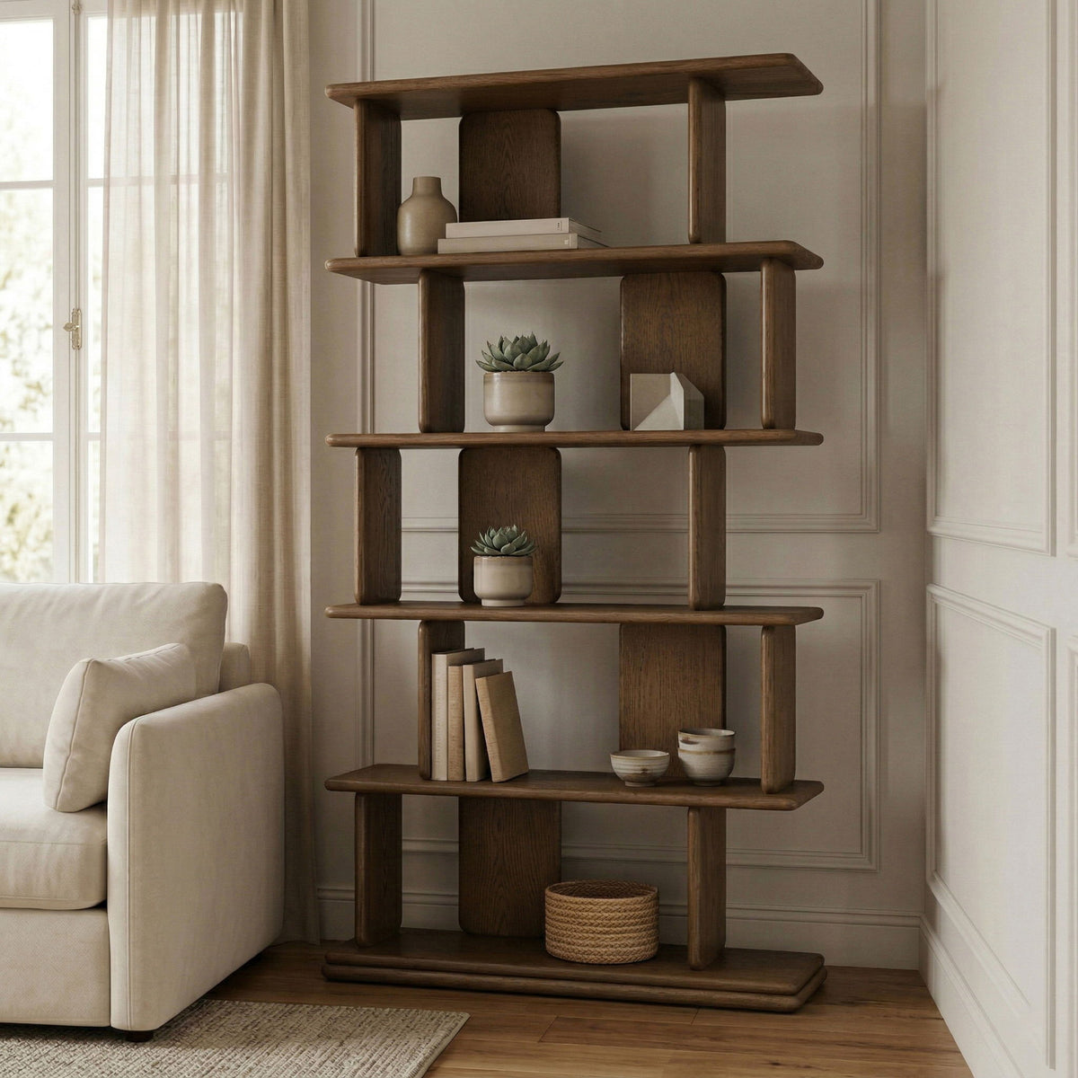 Nexa Oak Veneer Open-Shelf Bookcase — Black or Natural