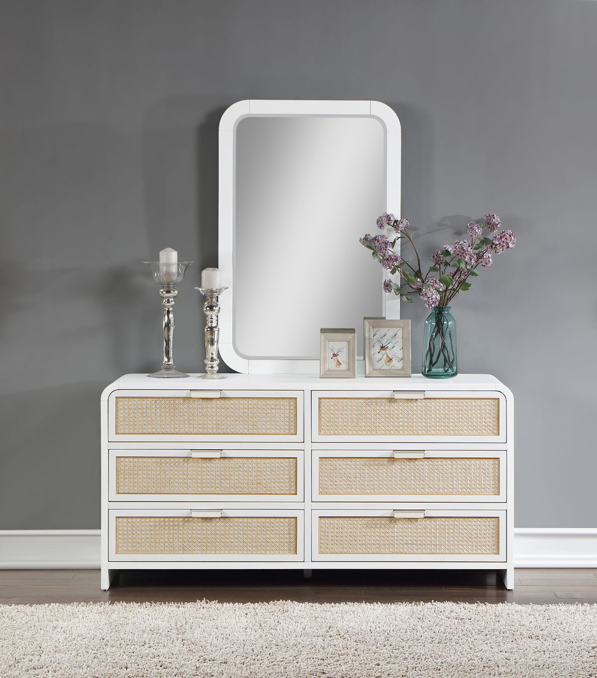 Sage Wood Mirror — White Finish