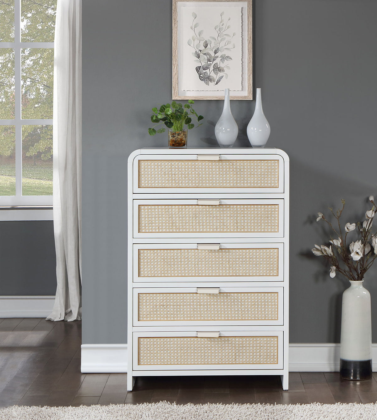 Sage Cane-Front Wood Chest — White or Black