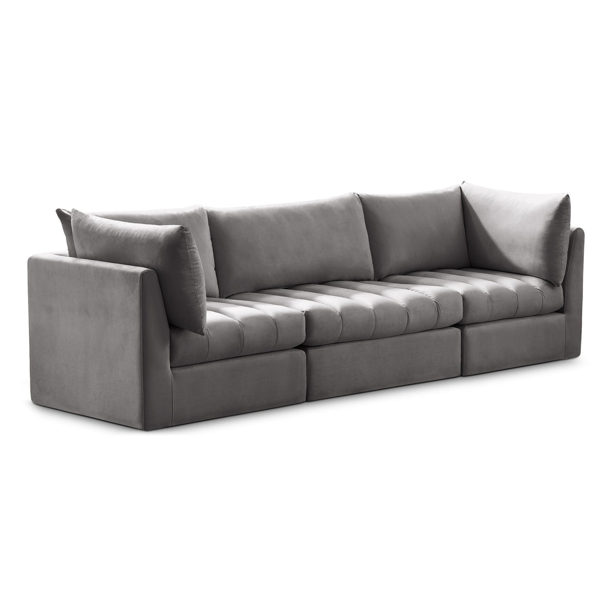 Jacob Velvet Modular Sectional — 3-Piece Sofa — Grey