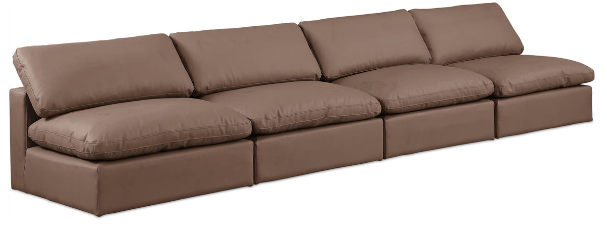 Comfy Faux Leather Modular Sectional — 4-Piece Armless Sofa — Brown