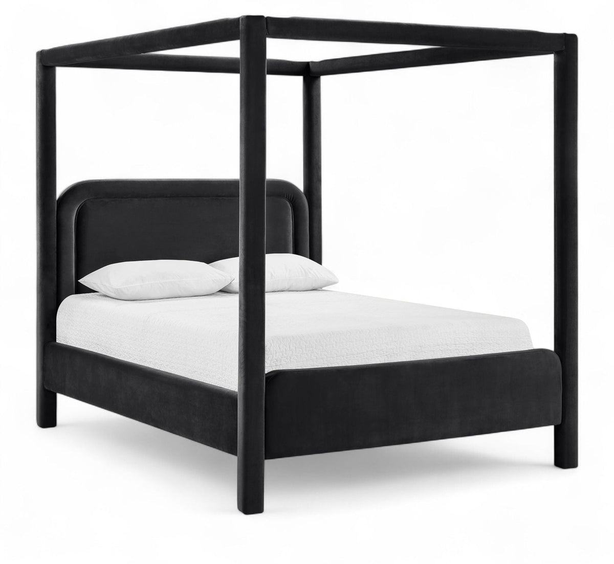 Salina Velvet Upholstered Canopy Bed — 10 Colors, Twin to King