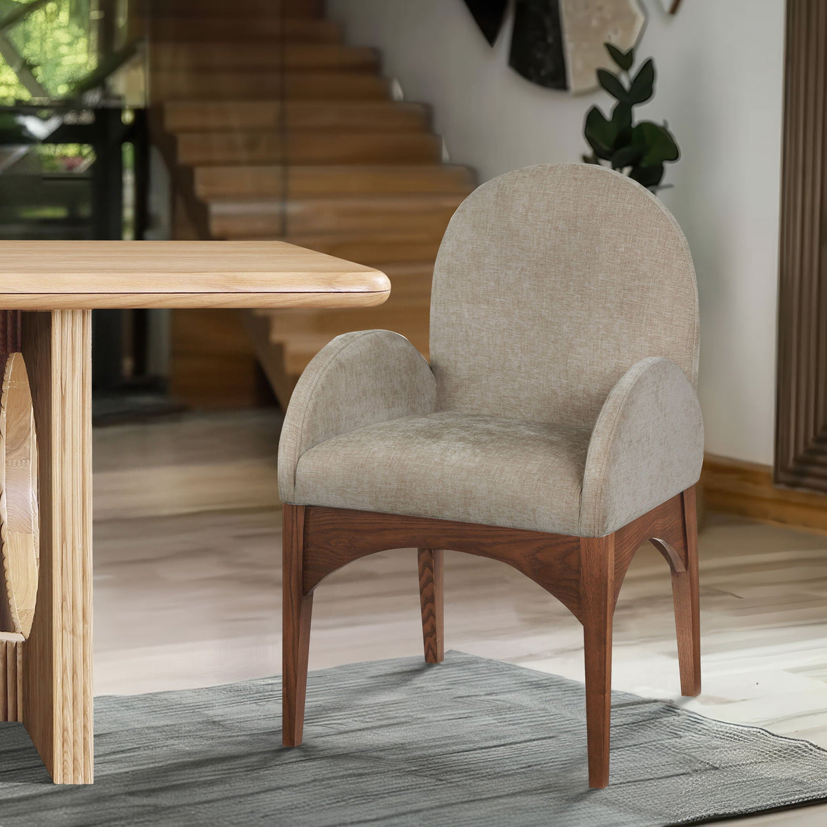 Waldorf - Chenille Dining Arm Chair with Brown Legs
