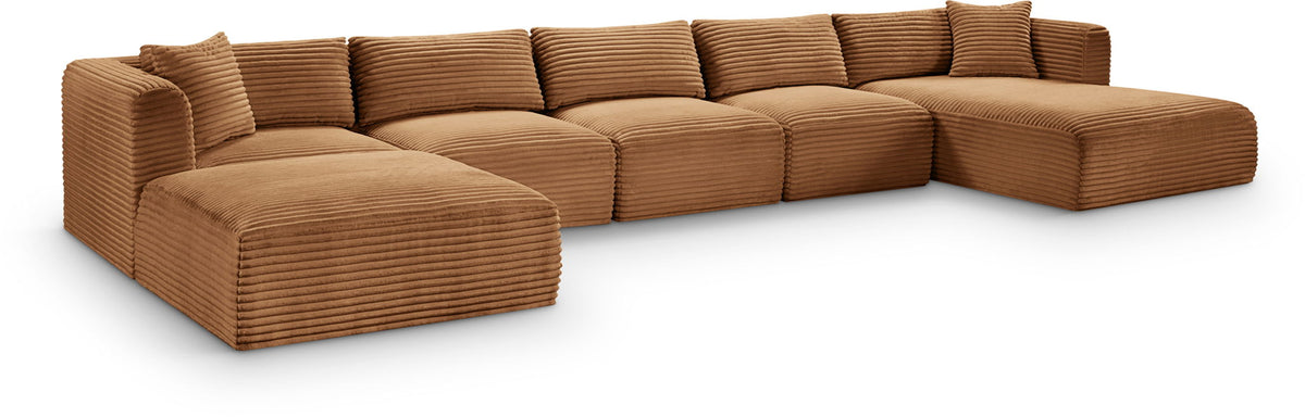 Shaggy Modular Sectional — 6-Piece Sectional With Chaise And Ottoman — Saddle