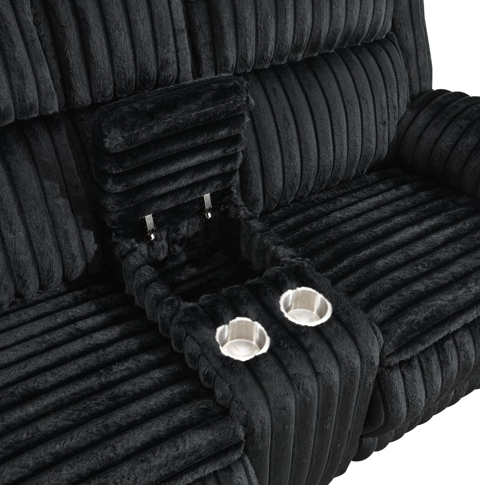 U112 Black Corduroy Motion Sofa With Dropdown — 90 in. wide