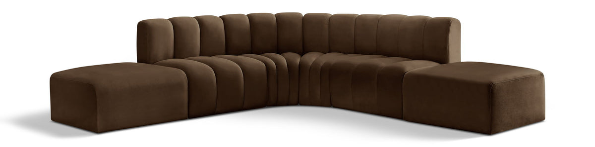 Arc Velvet Modular Sectional — 6-Piece Corner Sectional — Brown