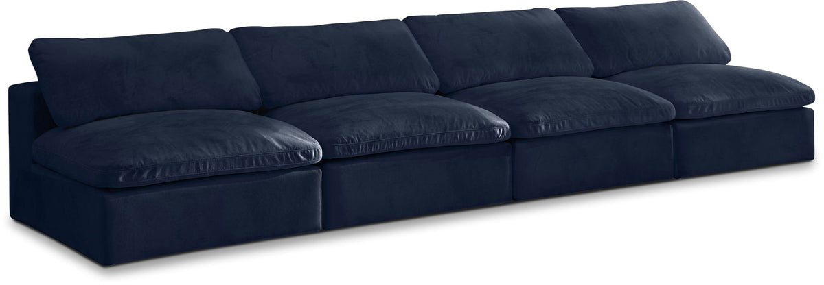 Cozy Velvet Modular Sectional — 4-Piece Armless Sofa — Navy