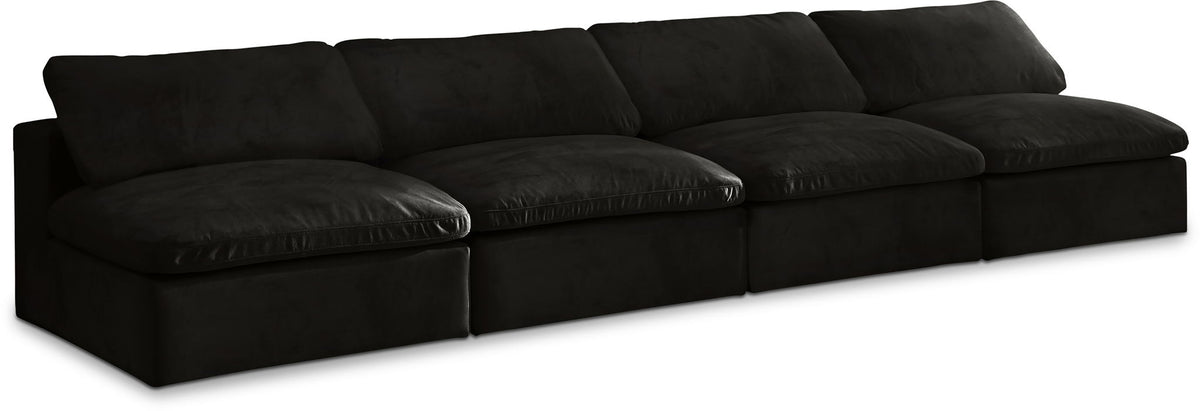 Cozy Velvet Modular Sectional — 4-Piece Armless Sofa — Black