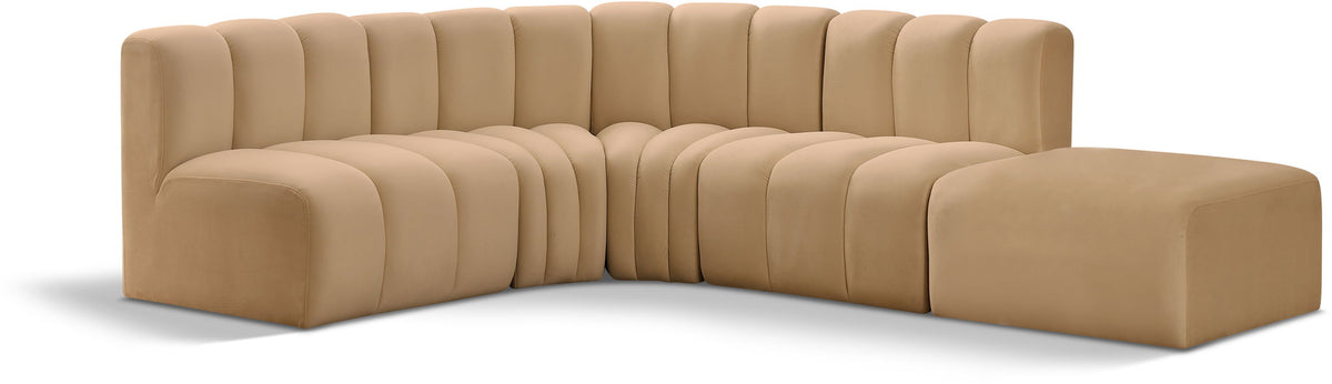 Arc Velvet Modular Sectional — 5-Piece Corner Sectional — Camel