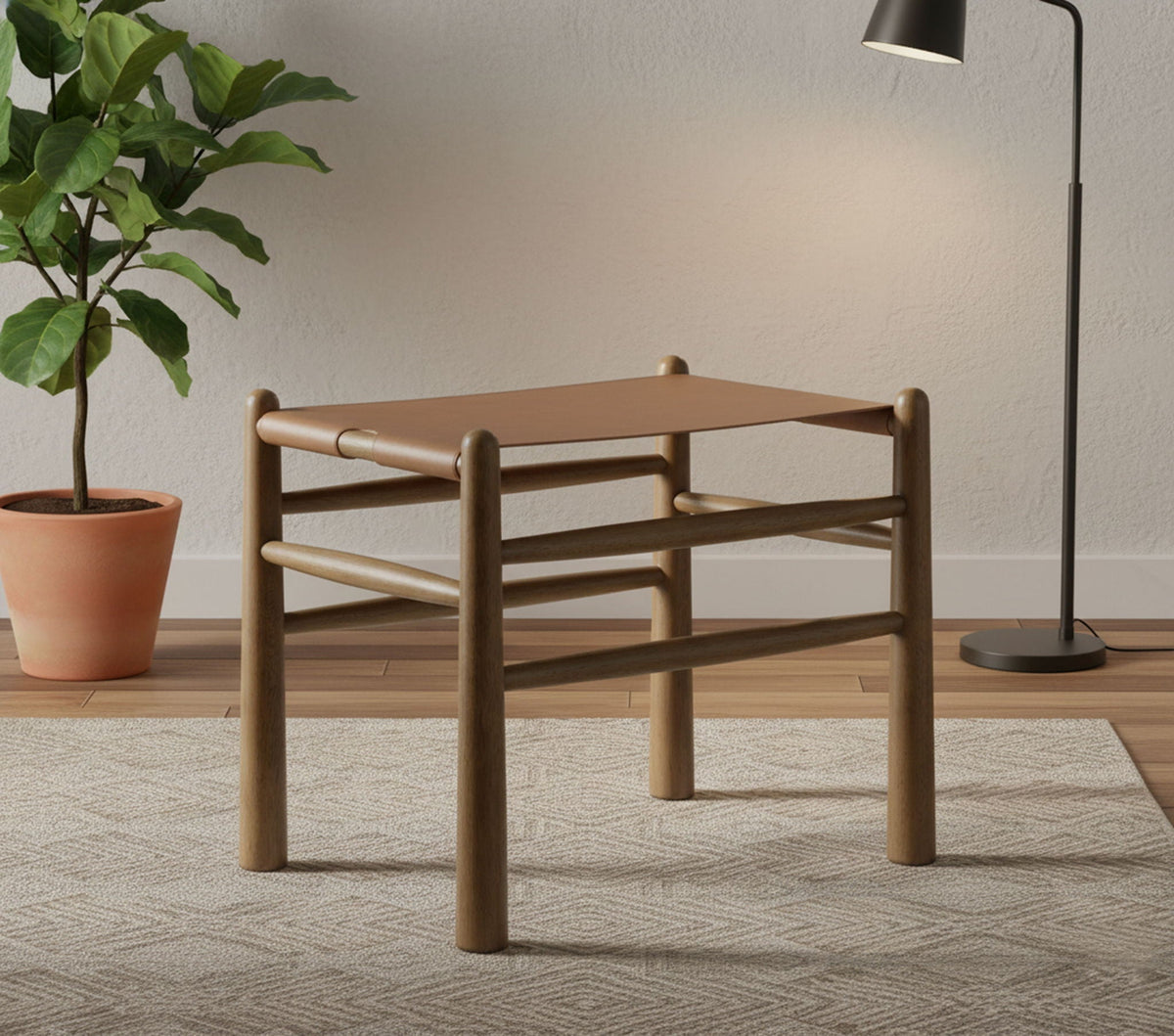 Santos - Faux Leather Upholstered Bench with Walnut Frame