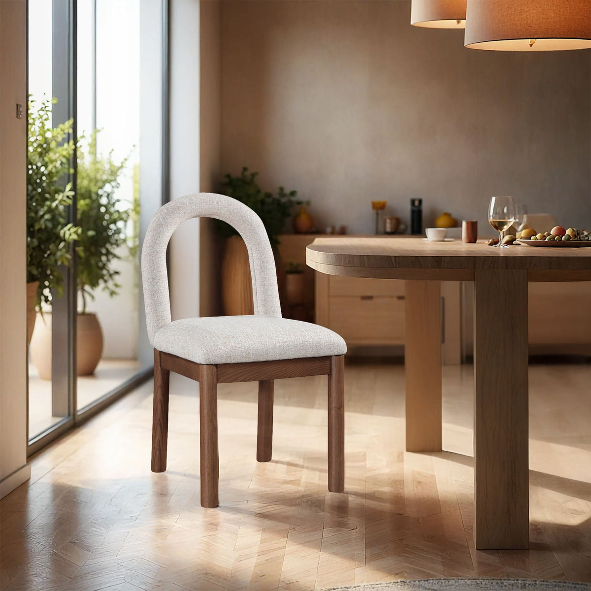 Conrad - Linen Dining Chair with Brown Legs