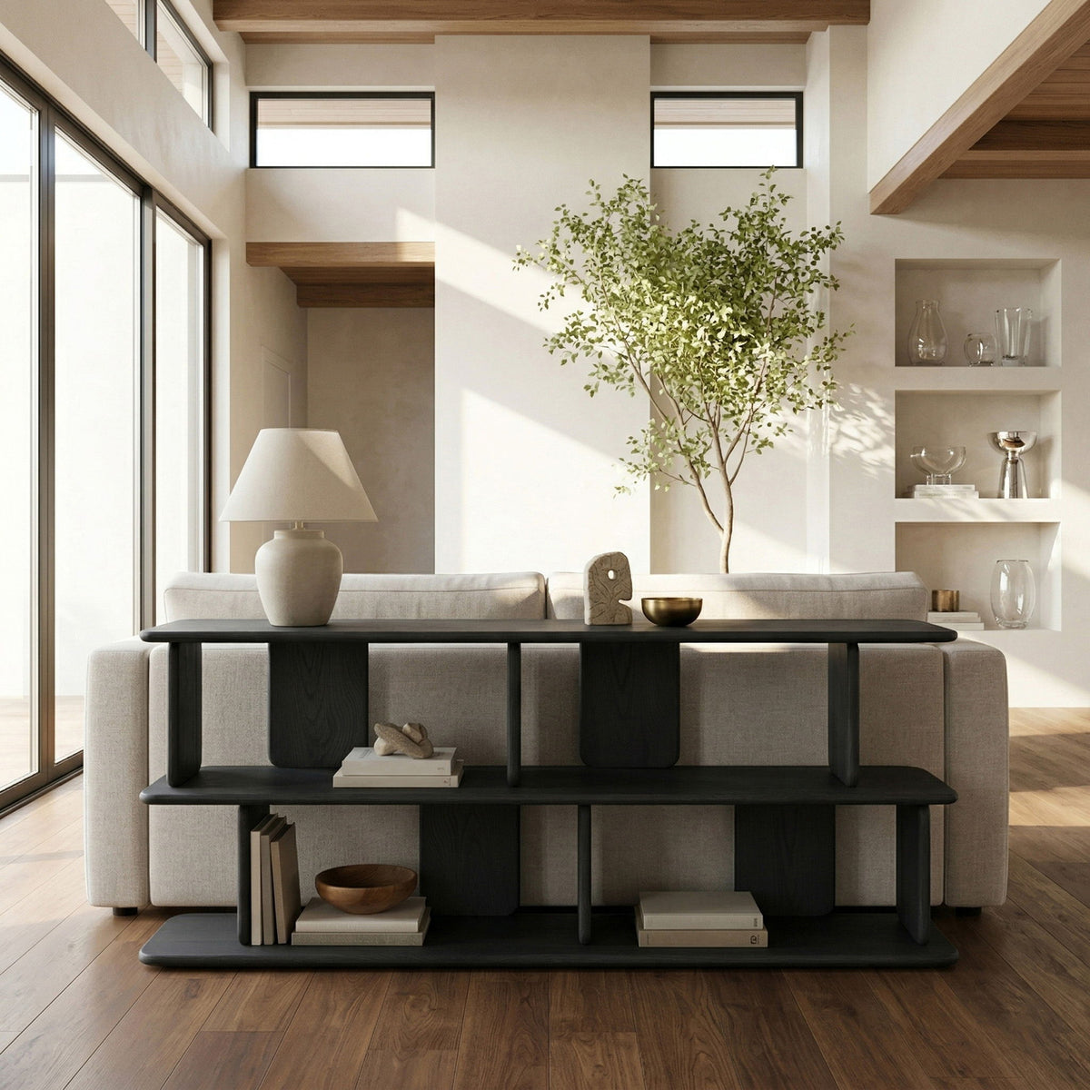 Nexa Oak Veneer Media Console — Black, Brown or Natural
