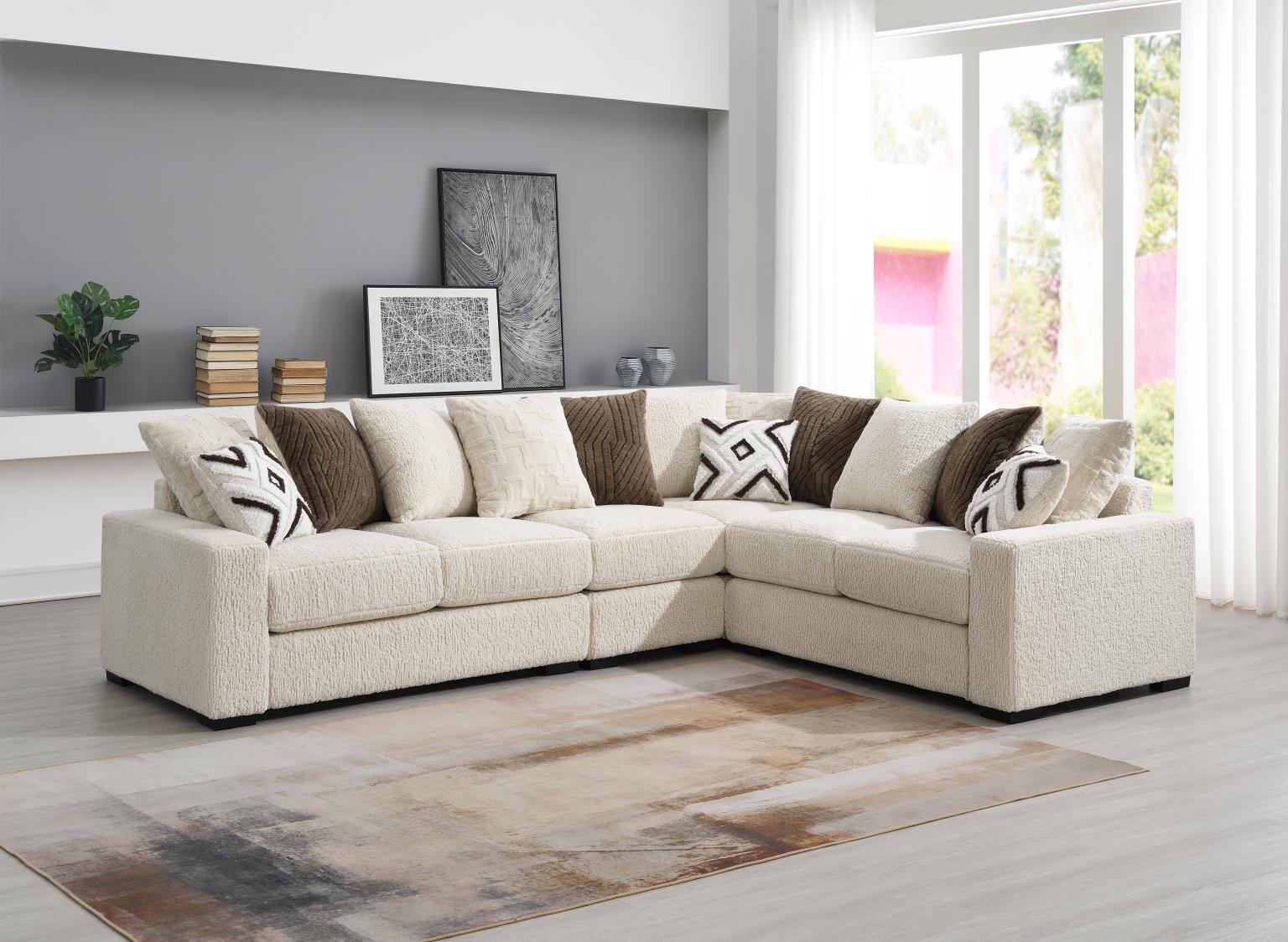 U328 Beige 4 Piece Sectional (1 LAF Loveseat 1 Armless Chair, 1 Wedge, 1 RAF Loveseat)
