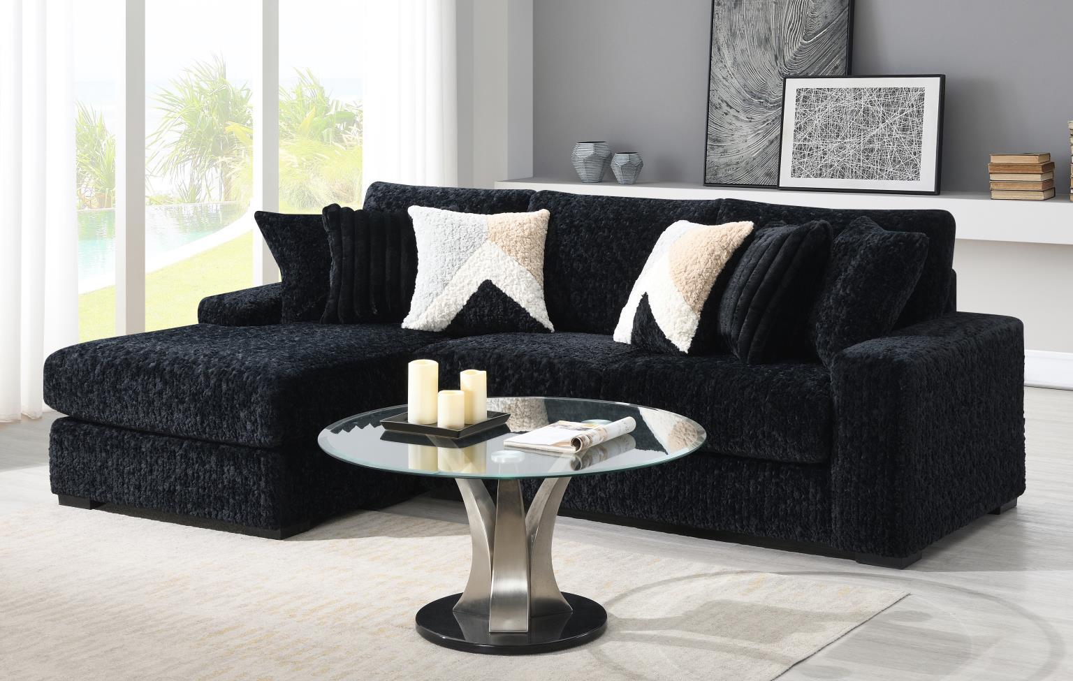 U281 Black 6 Piece Setional With Right Chaise (1 LAF + 1 Wedge + 2 Armless Chair + 1 Console + 1 RAF Chaise)