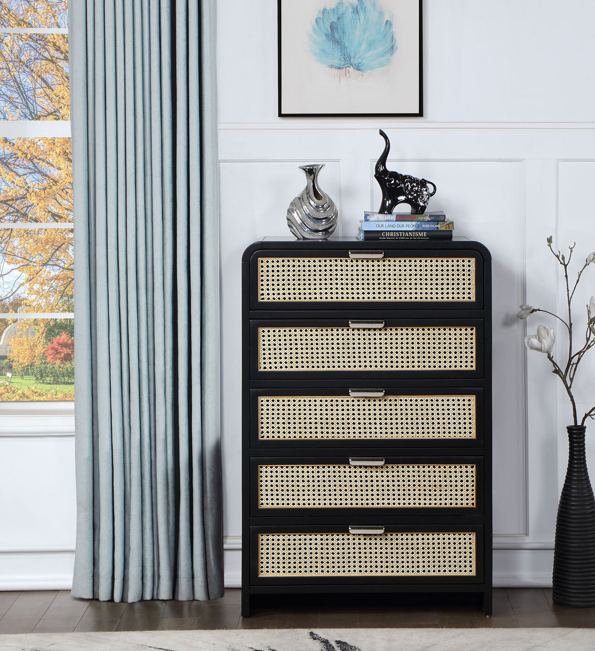 Sage Cane-Front Wood Chest — White or Black