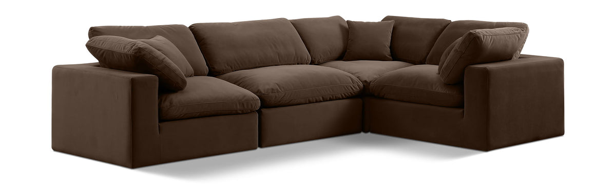 Comfy Velvet Modular Sectional — 4-Piece Sectional — Brown