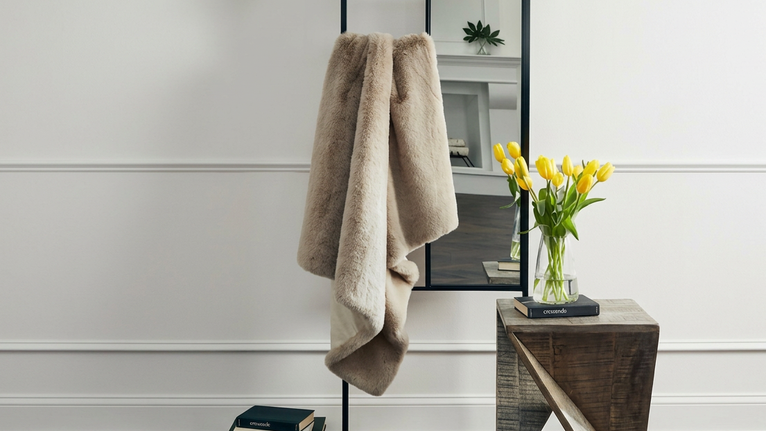 Gariland Taupe Faux Fur Throw Blanket