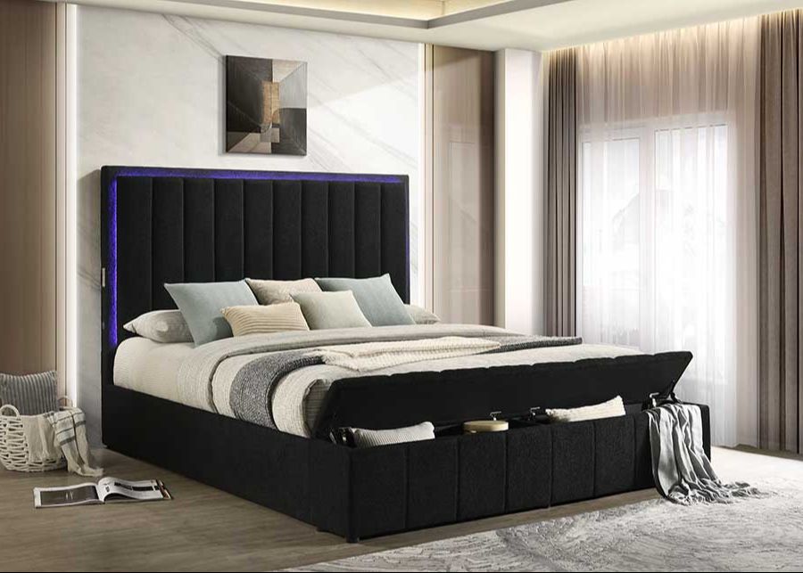 Florence Black Platform Bed — Storage Footboard, Bluetooth & LED Lights