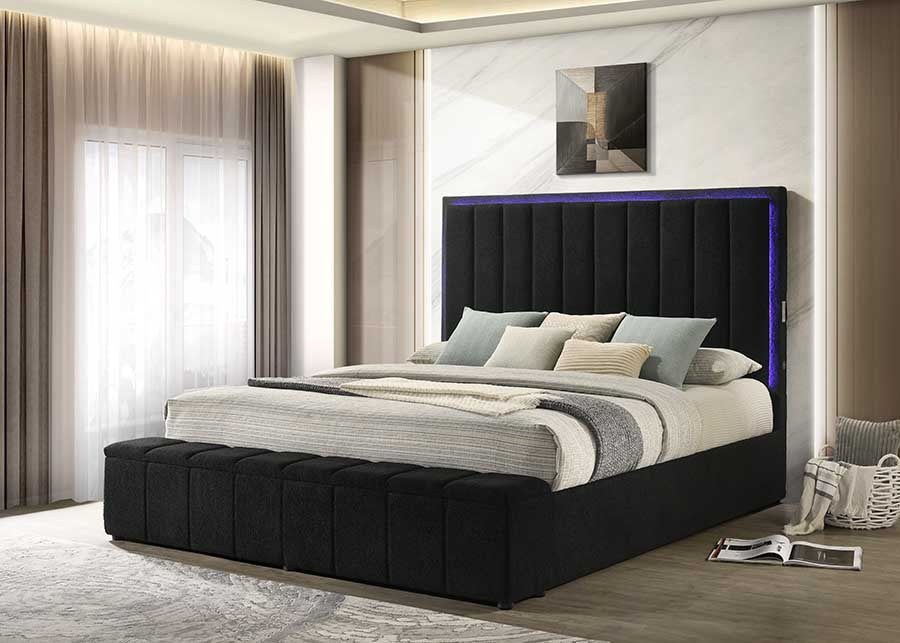 Florence Black Platform Bed — Storage Footboard, Bluetooth & LED Lights