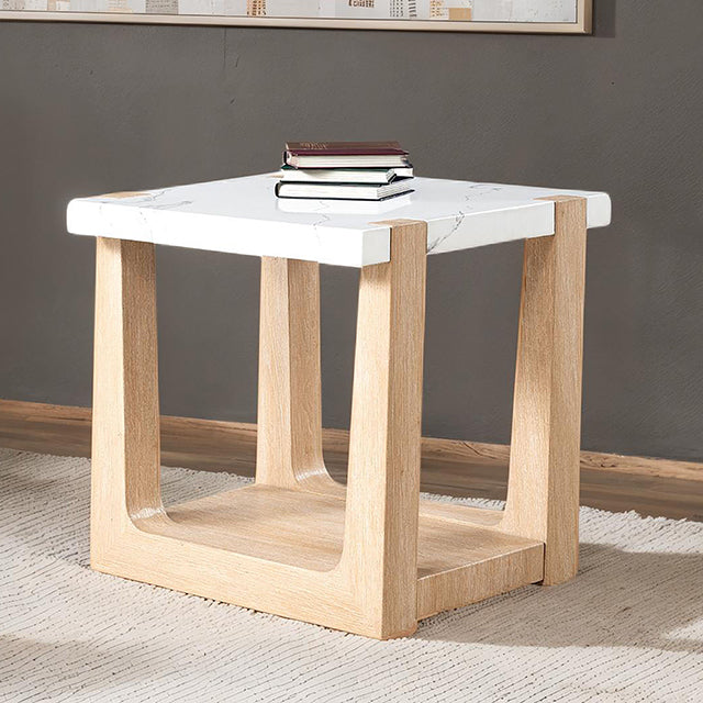 Sundbry Black Modern Living Collection - End Table / Natural