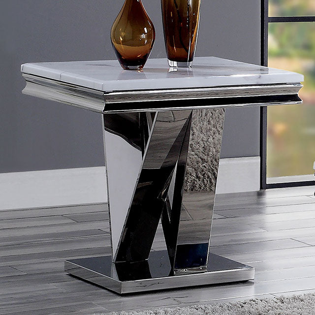 Villarsglane Glam Stone-Top Table Collection - End Table / As shown