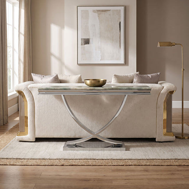 Wettingen Glam Stone-Top Table Collection - Sofa Table / Silver/Green