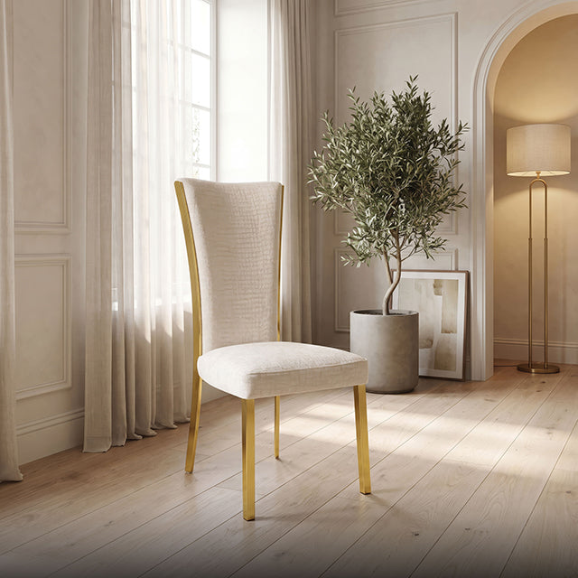 Valdevers Glam Dining Collection - Upholstered Side Chair (Set of 2) / Gold/White
