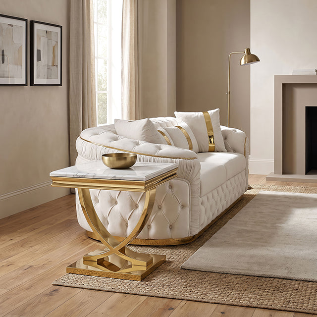 Wettingen Glam Stone-Top Table Collection - End Table / Gold/White