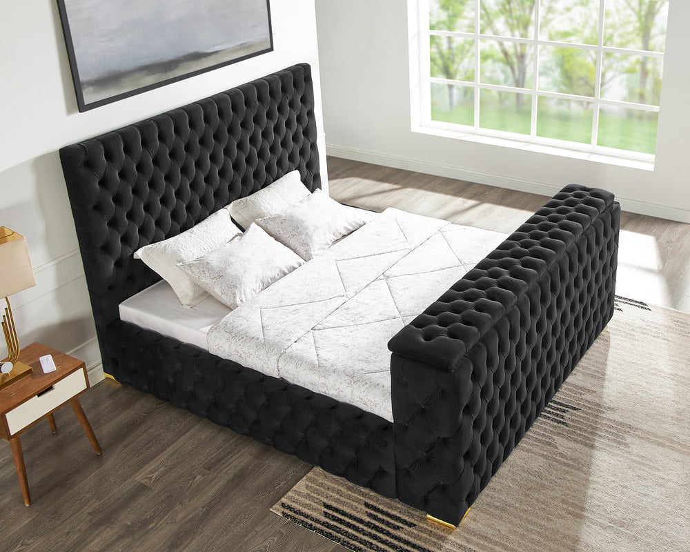 Future Platform Bed — LED Fireplace & Bluetooth Speakers