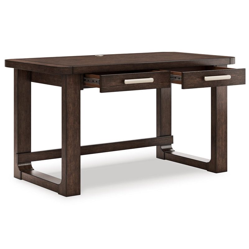 H556-44 Oak Veneer Desk — 2 Drawers & Cord Management