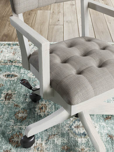 H742-01A Antiqued White Office Chair — Adjustable Height & Casters