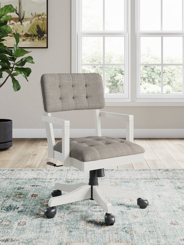 H742-01A Antiqued White Office Chair — Adjustable Height & Casters