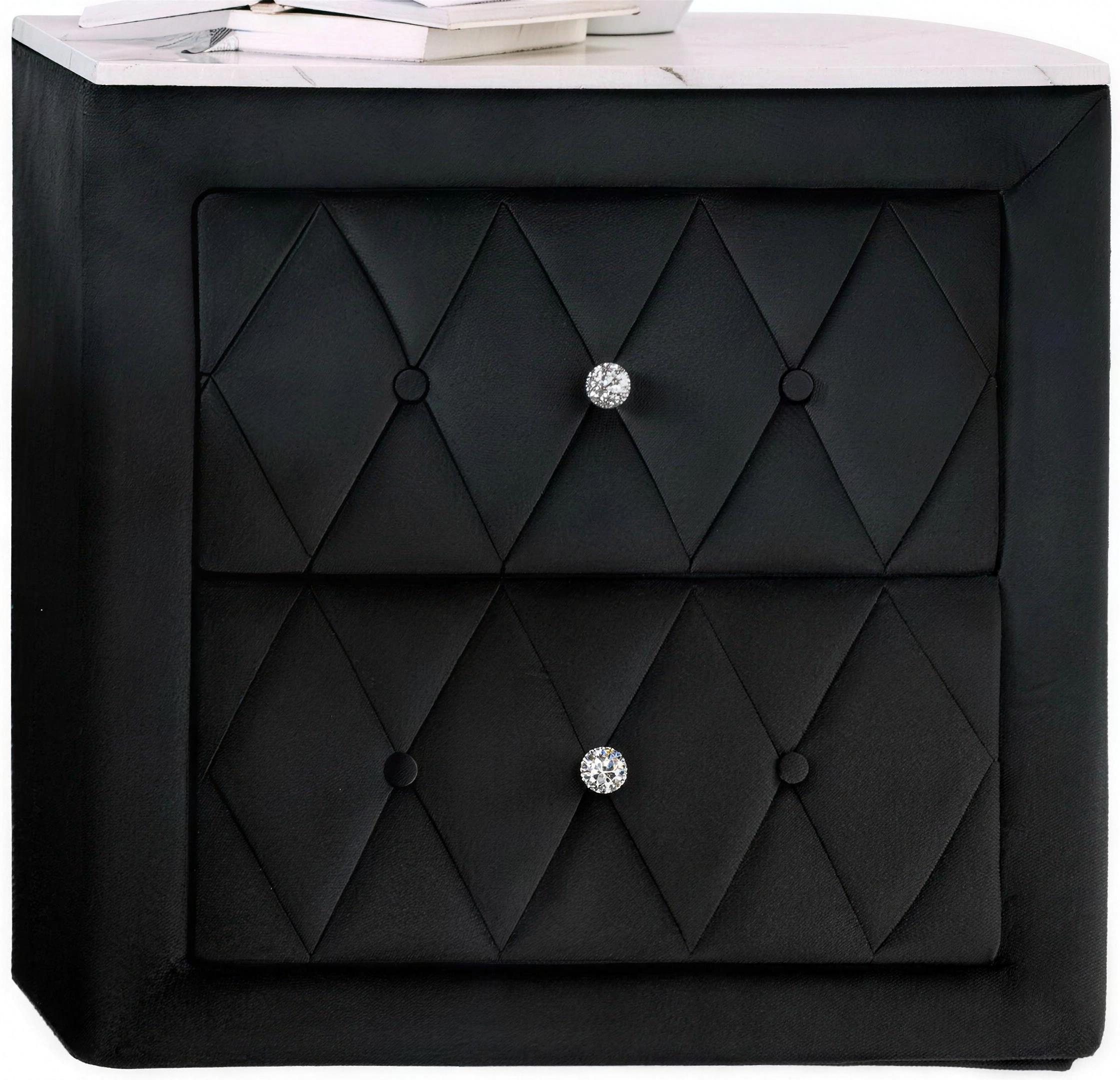 Annabelle black nightstand with faux marble top and two drawers