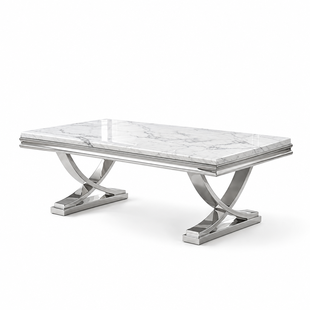 Wettingen Glam Stone-Top Table Collection - Silver/White