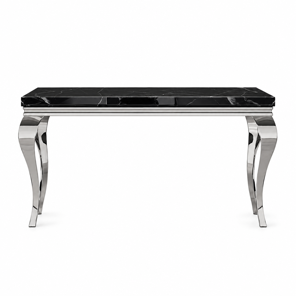 Villarsglane Glam Stone-Top Table Collection - Silver/Black