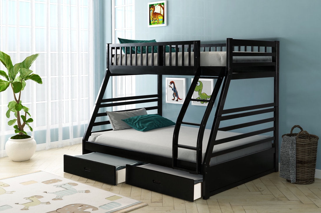 HH22 Twin Over Full + 2 Drawers Bunk Bed (BLACK) *DISCONTINUED*