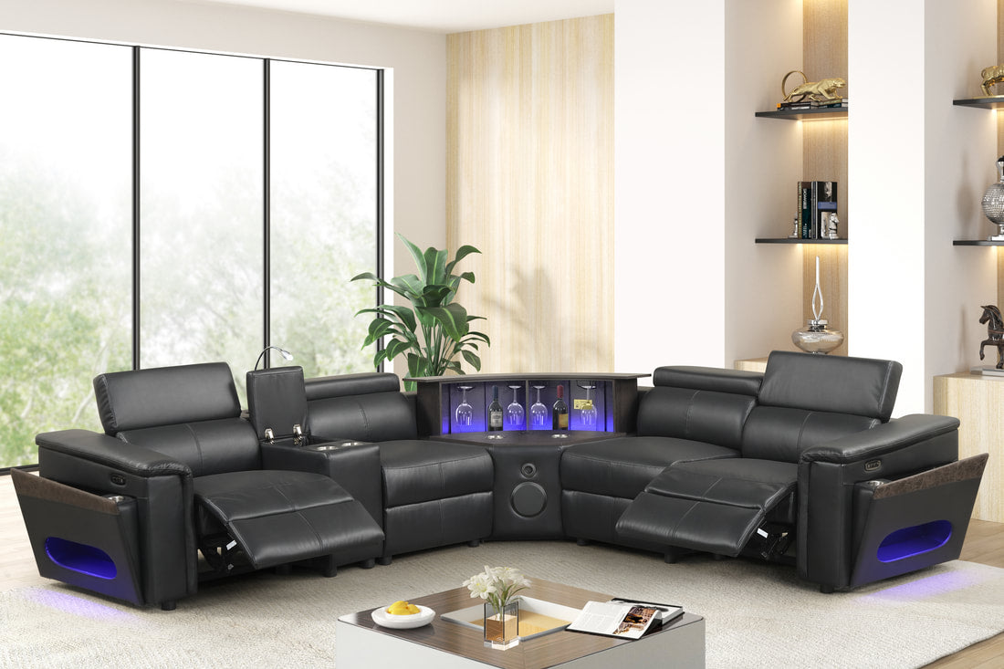 Holiday Black Power Reclining Sectional — Bluetooth Speakers & LED Bar