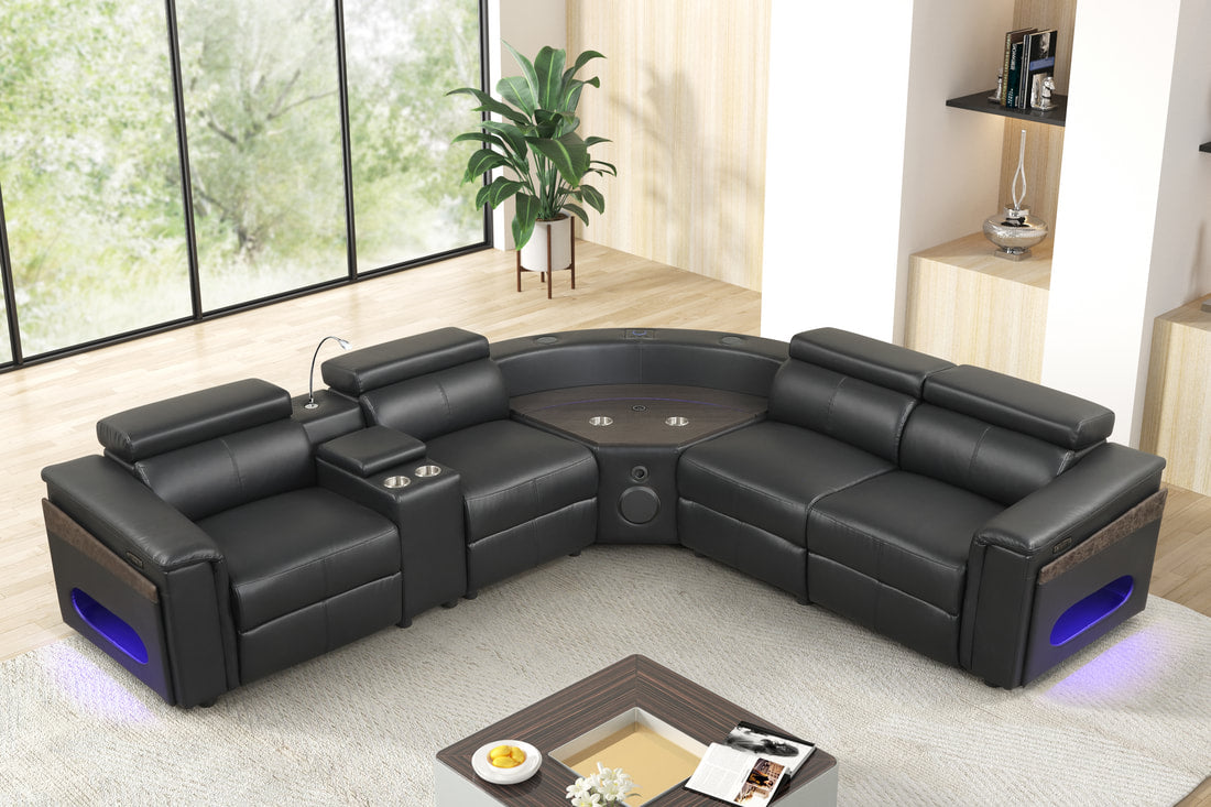Holiday Black Power Reclining Sectional — Bluetooth Speakers & LED Bar