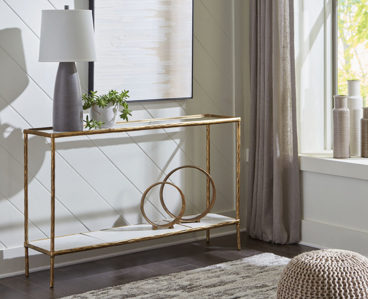 Ryandale - Console Sofa Table - Antique Brass Finish โ view 2