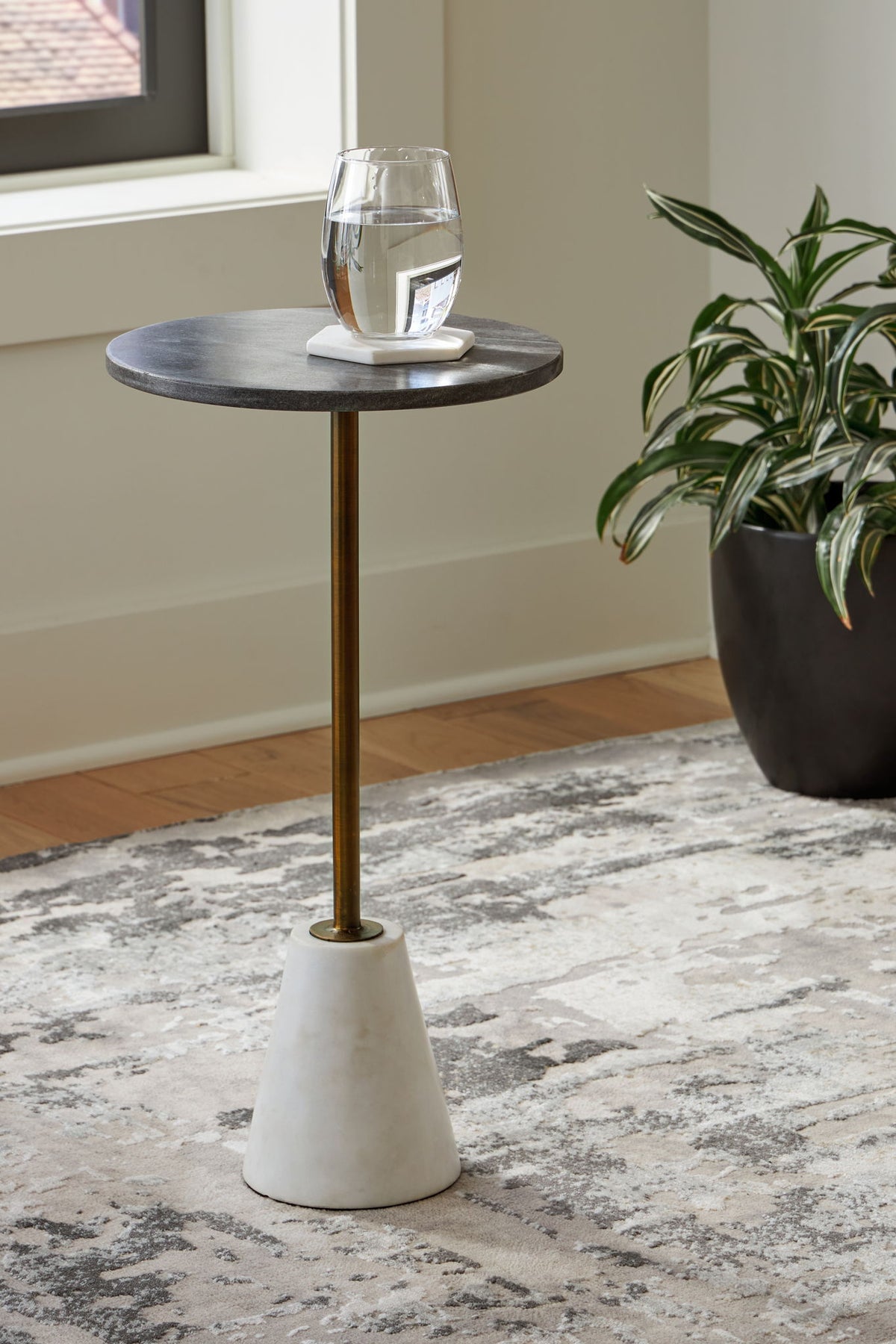 Caramont - Accent Table with White Base - Black / White / Gold Finish โ view 2