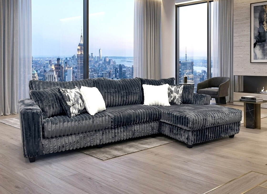 9500 Charcoal Oversized Sectional — Extra-Thick Cushions & Cupholders