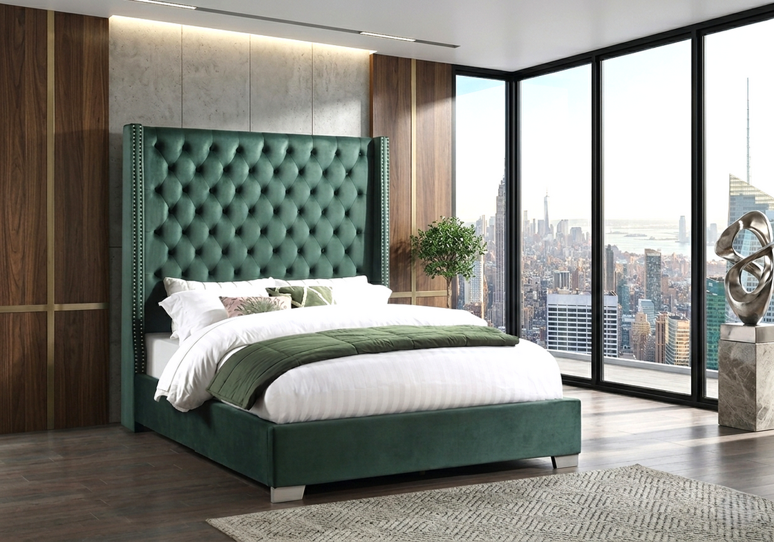 HH221 Upholstered Bed — 6ft Tufted Headboard, Queen & King