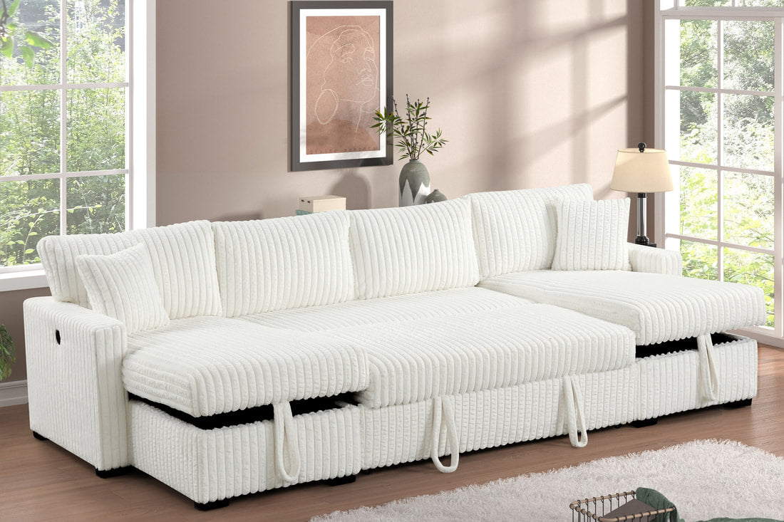 July Double Storage Chaise Sectional — Pull-Out Bed & USB Charging