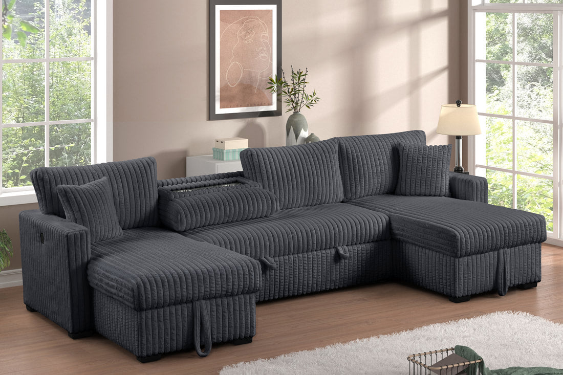 July Double Storage Chaise Sectional — Pull-Out Bed & USB Charging