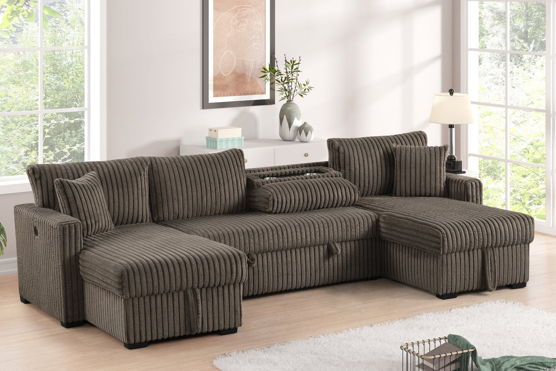 July Double Storage Chaise Sectional — Pull-Out Bed & USB Charging
