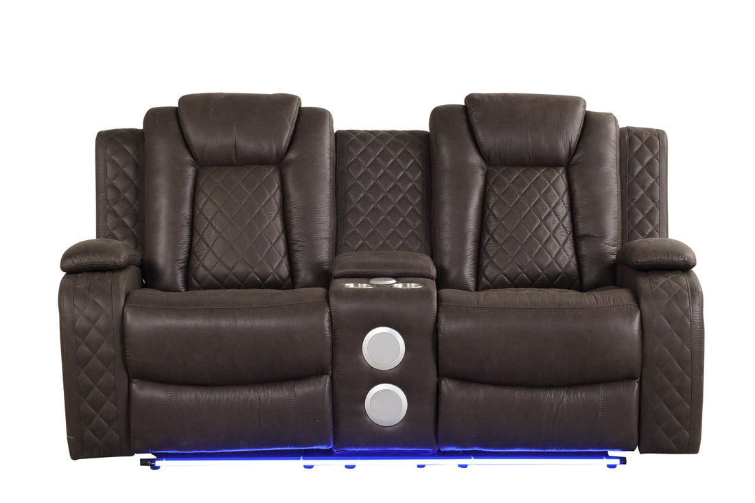 Luz Chocolate 3PC Reclining Set — Drop-Down Table & Bluetooth Speaker