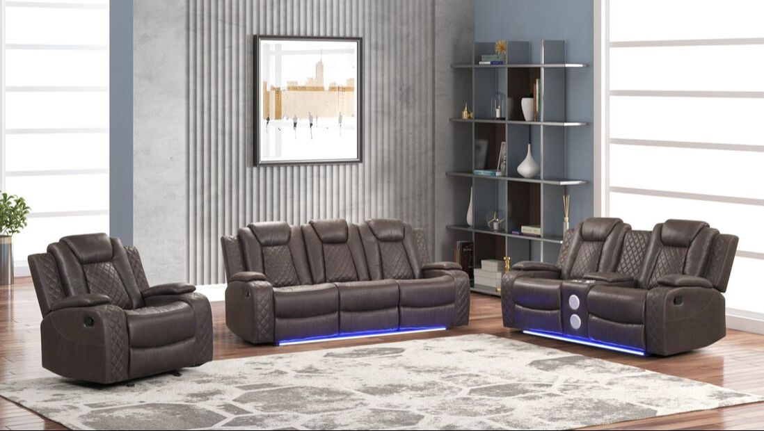 Luz Chocolate 3PC Reclining Set — Drop-Down Table & Bluetooth Speaker