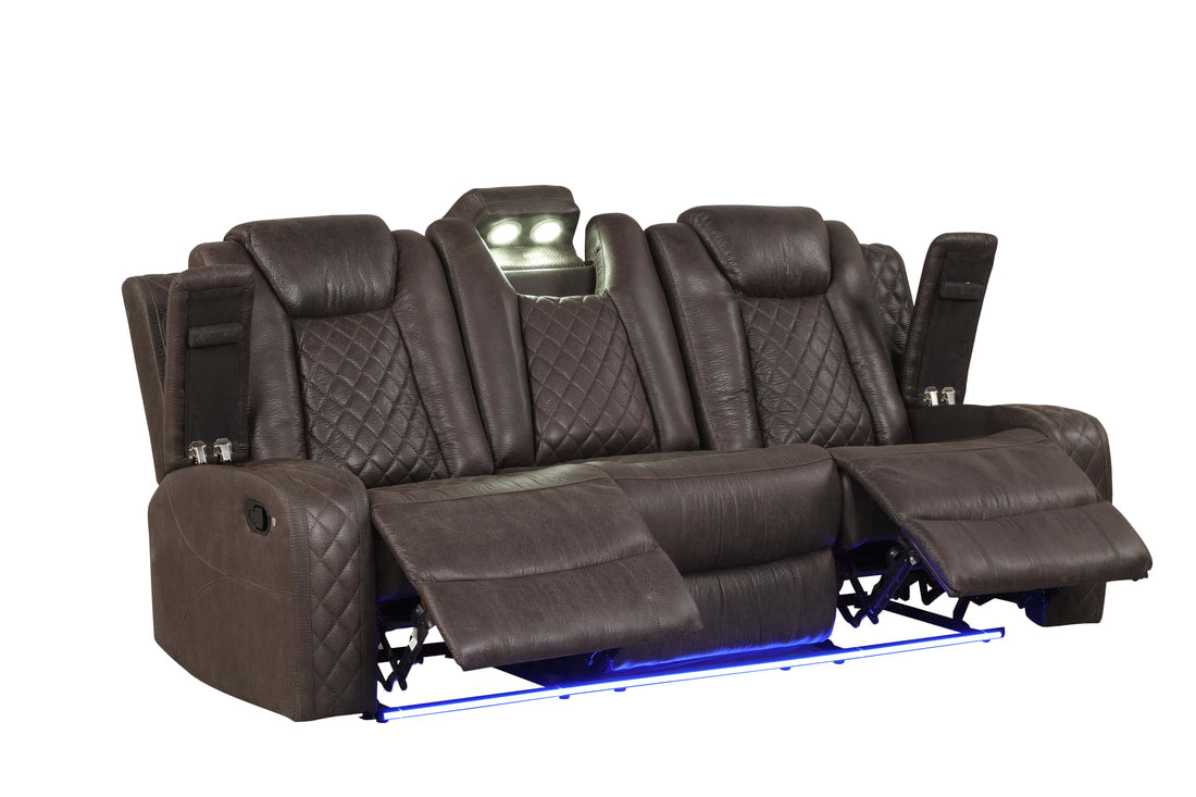 Luz Chocolate 3PC Reclining Set — Drop-Down Table & Bluetooth Speaker